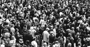 Black and white photo of a large crowd